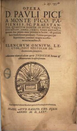 Pauli Pici Opera omnia : tribus tomis distincta
