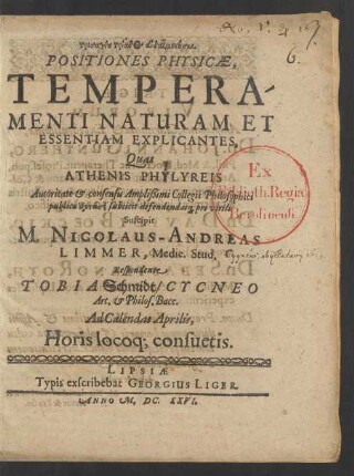 Positiones Physicae, Temperamenti Naturam Et Essentiam Explicantes