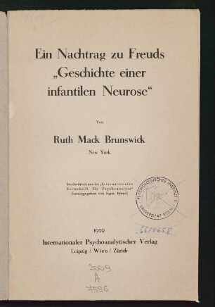  Nachtrag zu Freuds "Geschichte einer infantilen Neurose"