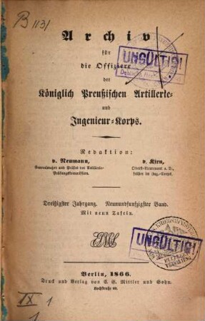 Archiv für die Offiziere der Königlich Preußischen Artillerie- und Ingenieur-Corps. 59 = Jg. 30. 1866