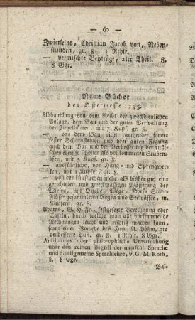 Neue Bücher der Ostermesse 1795.