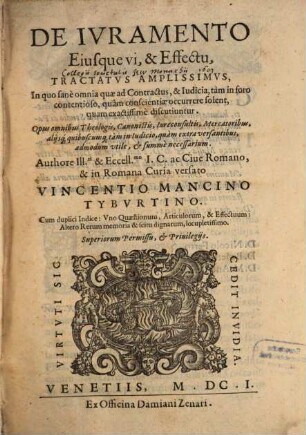 De Iuramento eiusque vi et effectu Tractatus