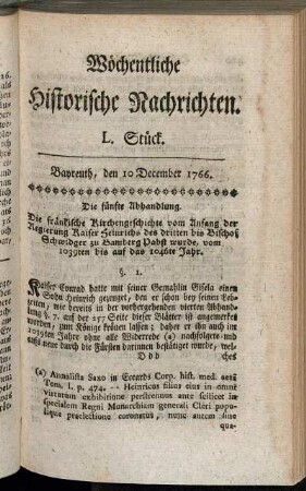 L. Stück. Bayreuth, den 10. December 1766.