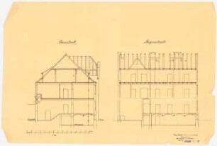 Zweistöckiges Giebelhaus: Längsschnitt 1:100, Querschnitt 1:100