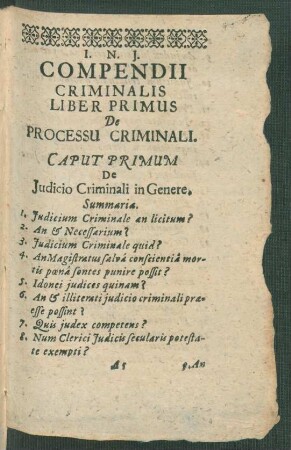 Compendii Criminalis Liber Primus De Processu Criminali.