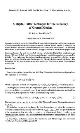A digital filter technique for the recovery of ground motion