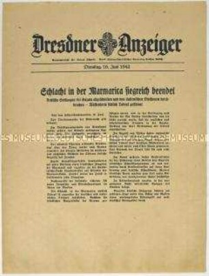 Nachrichtenblatt "Dresdner Anzeiger" mit Meldungen des Oberkommandos der Wehrmacht u.a. zum Kriegsgeschehen in Nordafrika