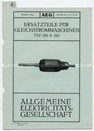 Ersatzteile für Gleichstrommaschinen Typ HN 4-60 (O)