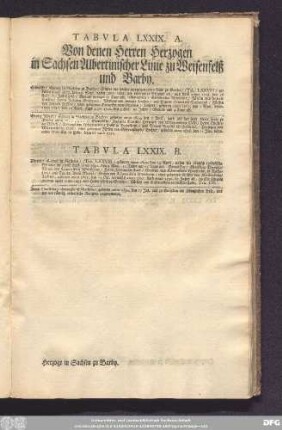 Tabula LXXIX. Von denen Herren Herzogen in Sachsen Albertinischer Linie zu Weisenfelß und Barby.
