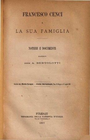 Francesco Cenci e la sua famiglia : notizie e documenti