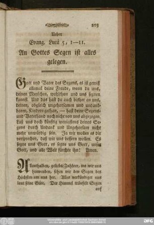 Ueber Evang. Lucä 5, 1 - 11. An Gottes Segen ist alles gelegen.