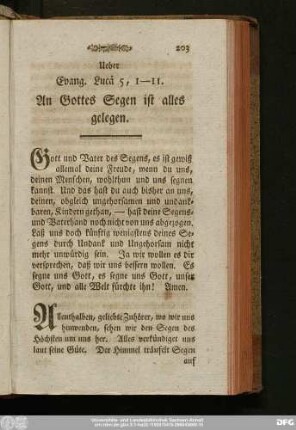 Ueber Evang. Lucä 5, 1 - 11. An Gottes Segen ist alles gelegen.