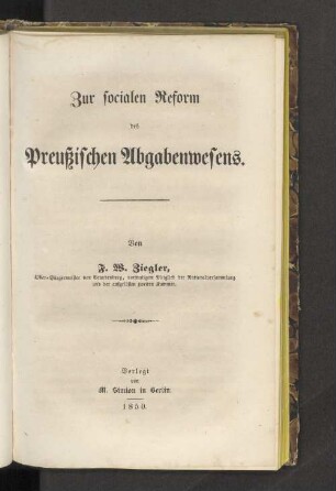 Zur socialen Reform des preußischen Abgabenwesens