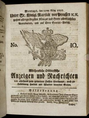 No. 10. Montags, den 10ten Märtz 1777.