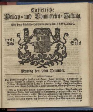 49. Stueck, Montag den 9ten December 1765