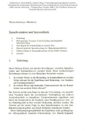 Sprachvariation und Soziostilistik