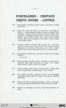 Porcelaines - Cristaux - Objets divers - Lustres (Nr. 42-80)