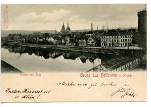 "Neckar mit Steg" - Obere Neckarstraße, Neckarfront, Götzenturm (nur angeschnitten)