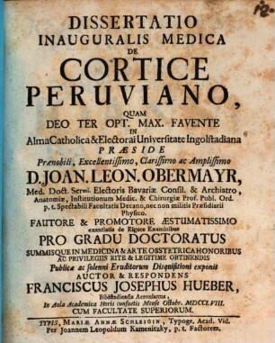 Diss. inaug. med. de cortice peruviano