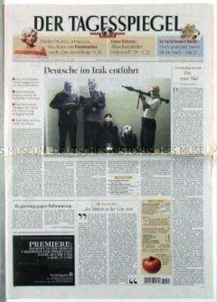 Berliner Tageszeitung "Der Tagesspiegel" zur Entführung einer deutschen Naturwissenschaftlerin im Irak