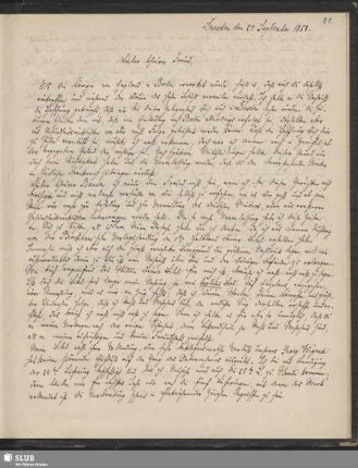 Bl. 87: SvC, Julius an Bunsen, Dresden, 27.09.1858