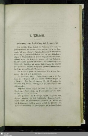 I. Abschnitt. Formation und Aufstellung des Armeecorps