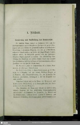 I. Abschnitt. Formation und Aufstellung des Armeecorps