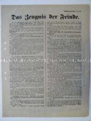 Propagandaflugblatt der Deutschen Erneuerungs-Gemeinde über die Schuld des Auslands am Kriegsausbruch 1914