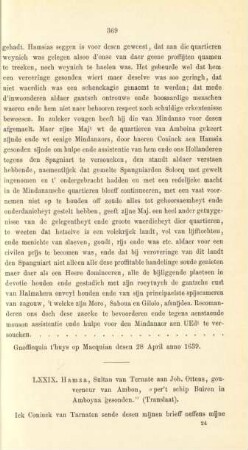 LXXIX. Hamza, Sultan van Ternate aan Joh. Ottens, gouverneur van Ambon, "per't schip Buiren in Amboyna gesonden" (Translaat)