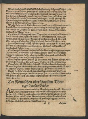 Der Römischen oder Papisten Theologen Teutsche Bücher.