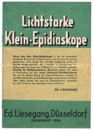 Lichtstarke Klein-Epidiaskope / Neue verbesserte Ausführungen
