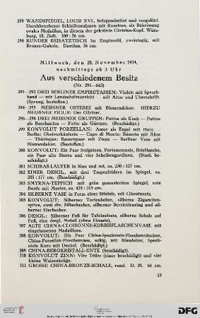 Mittwoch, den 28. November 1934, nachmittags ab 3 Uhr: aus verschiedenem Besitz (Nr. 291-643)