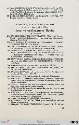 Mittwoch, den 28. November 1934, nachmittags ab 3 Uhr: aus verschiedenem Besitz (Nr. 291-643)