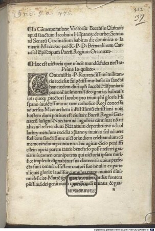 Sermo in commemoratione victoriae Bacensis : Rom, 1490.01.10