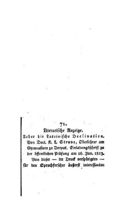 Literarische Anzeige : über die Lateinische Declination ; [71. Abhandlung]