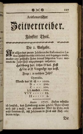 Arithmetischer Zeitvertreiber. Fünfter Theil.