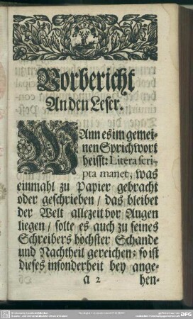 Vorbericht An den Leser