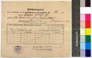 Bescheinigung des Amtes Pankow über geleistete Beitragswochen des Schlossers Adolf Sy für die Rentenversicherung