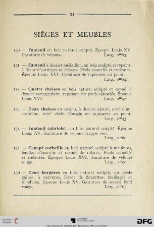 Sièges et Meubles (Nr. 130-144)