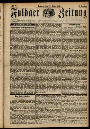 Erste Ausgabe vom Sonntag, den 27. März 1892.