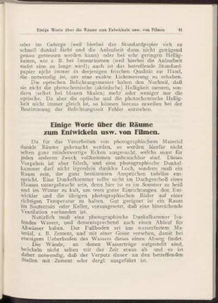 Einige Worte über die Räume zum Entwickeln usw. von Filmen.