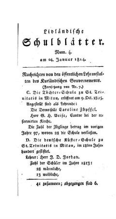 Nachrichten von den öffentlichen Lehranstalten des Kurländischen Gouvernements : (Fortsetzung von Nr. 7)