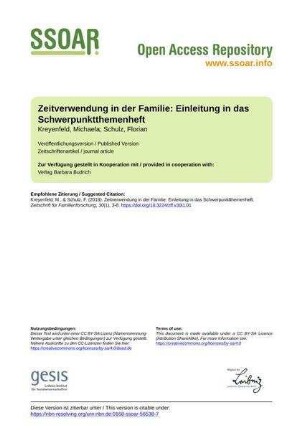 Zeitverwendung in der Familie: Einleitung in das Schwerpunktthemenheft