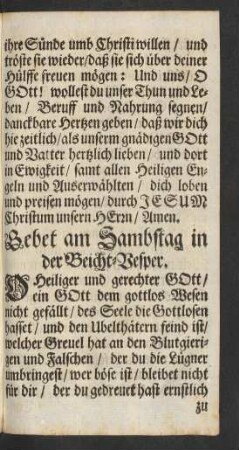 Gebet am Sambstag in der Beicht-Vesper.