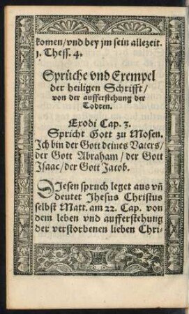 Sprüche und Exempel der heiligen Schrifft/ von der aufferstehung der Todten.
