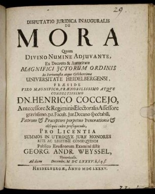 Disputatio Iuridica Inauguralis De Mora