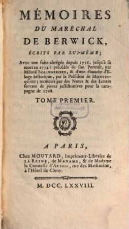 Mémoires du Maréchal de Berwick : écrits par lui-mème, 1