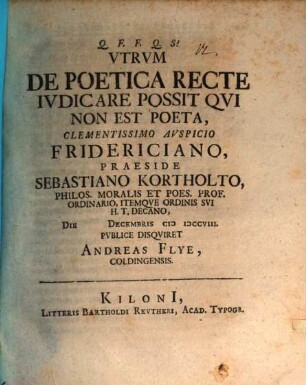 Utrum de poetica recte iudicare possit, qui non est poeta