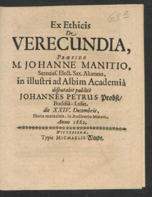 Ex Ethicis De Verecundia