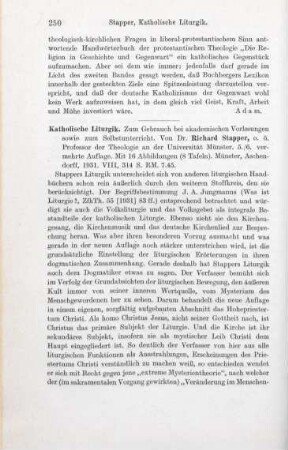 250-251 [Rezension] Stapper, Richard, Katholische Liturgik